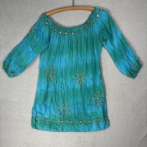 Krista Lee Womens Size M Blouse Crinkle Ombre Hippy Boho Gypsy Fairycore Peasant